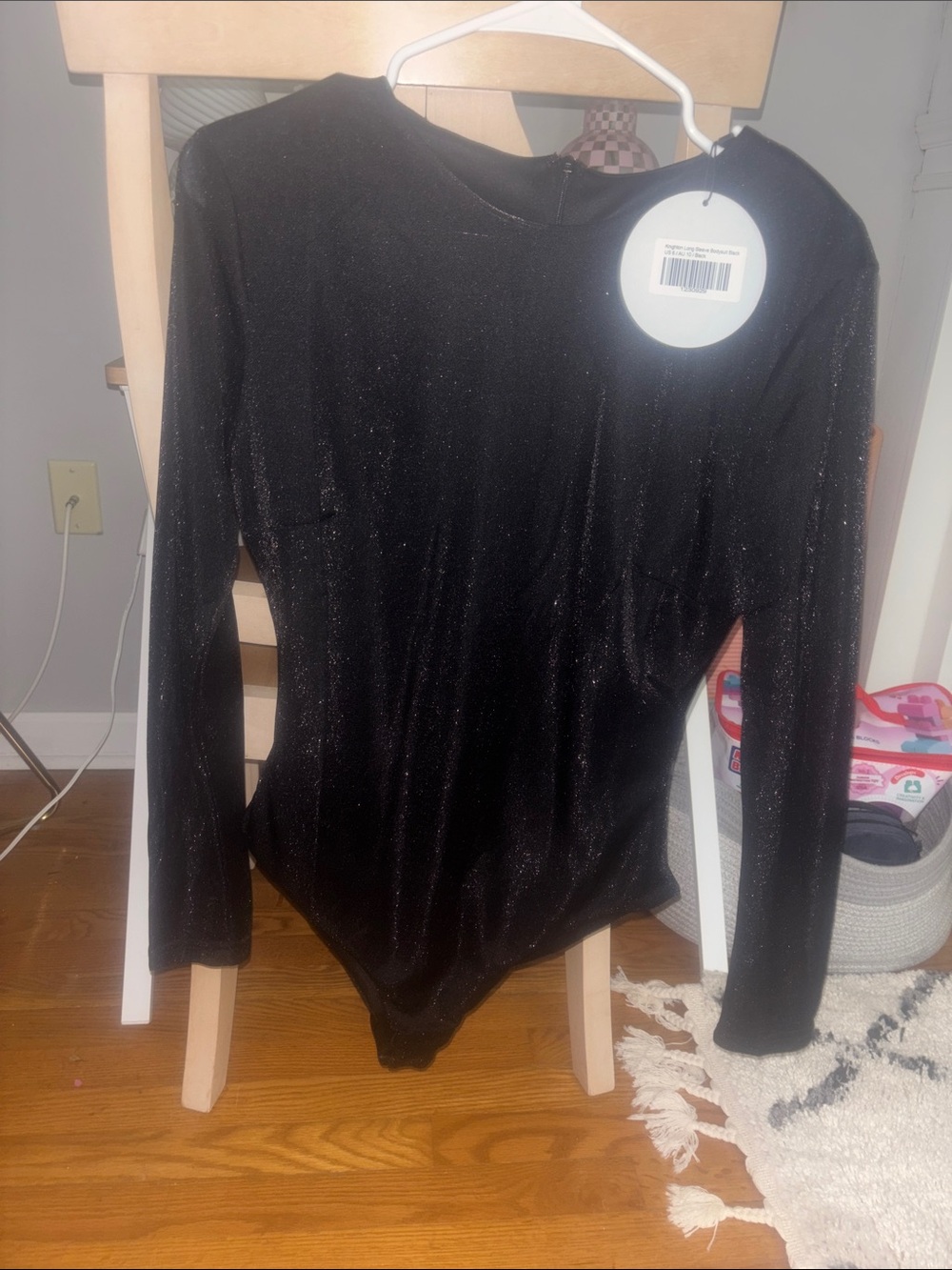 Princess Polly Black Shimmer Long Sleeve Bodysuit